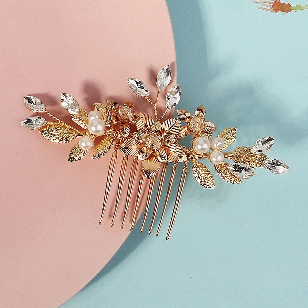 Peignes Coiffe Casque Strass Alliage Mariage cocktail Rétro Vintage Luxe Avec Strass Perle fausse Casque Couvre-chef de 2025 ? $14.99 –P3