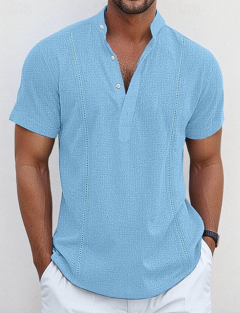 Per uomo Camicia Camicia di lino Camicia Guayabera Camicia popover Camicia Estiva Abbigliamento da spiaggia Semplice Vacanza Casuale Bianco Blu marino Blu Cachi Manica Corta Colletto Estate del 2025 a $21.99 –P5