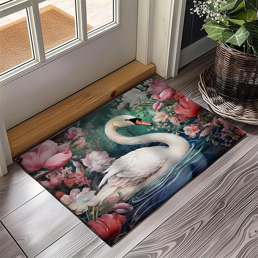Schwanenblumen Fußmatte Küchenmatte Bodenmatte rutschfester Bereich Teppich Ölfester Teppich Indoor Outdoor Matte Schlafzimmer Dekor Badezimmermatte Eingangsbereich Teppich 2025 - $15.49 –P3