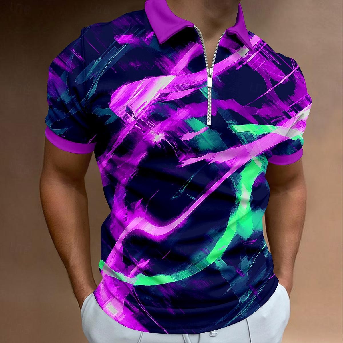 Men's Graphic Zip Polo Shirts Golf Shirt Short Sleeve Polo Shirts Collared Shirts Vacation Wear Rave Wear Party Outfits 3D Print Quarter Zip Polo Spring & Summer Red 2026 - $23.99 –P1