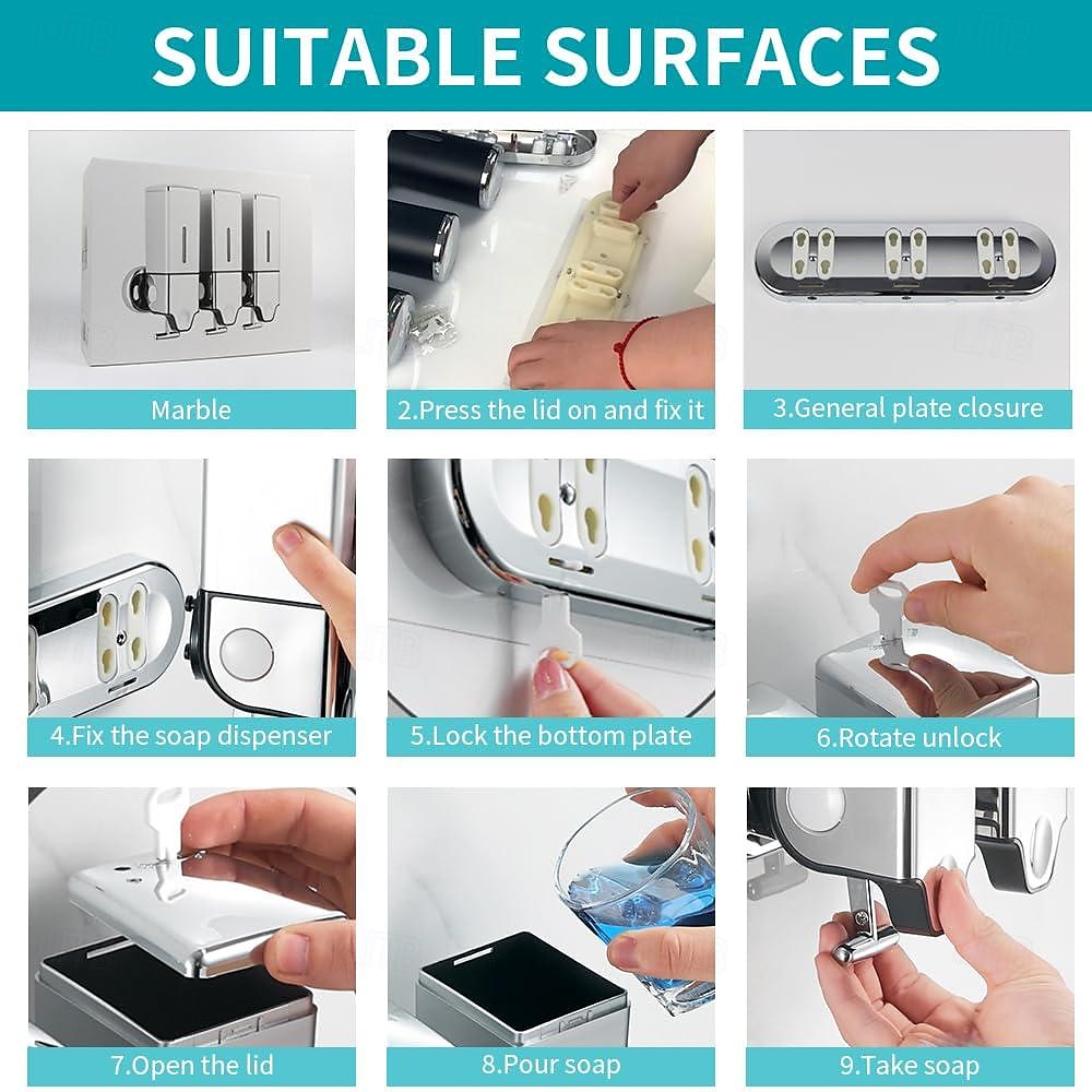 No-Drill  Wall Mounted soap Dispenser for Bathroom and Kitchen, Shampoo and Conditioner Dispenser Drill Free with Adhesive 2025 - $18.99 –P5