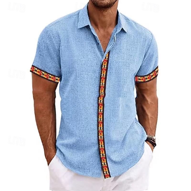 Hombre Camisa Camisa de lino Camisa casual Remera de algodón Bloque de color Vacaciones Calle Negro Blanco Azul cielo Gris Manga Corta Cuello Vuelto Verano Ropa Abotonar 2025 - $21.99 –P4