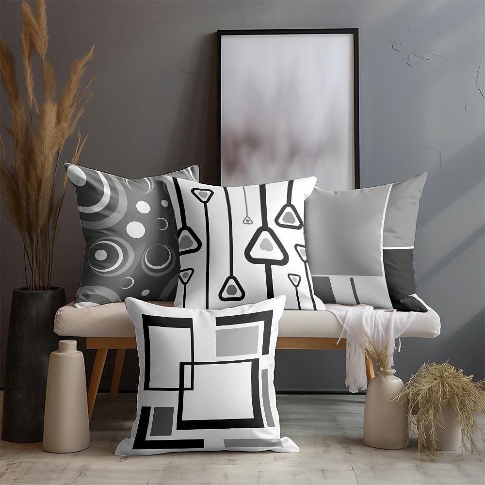 Housse de coussin décorative à motif géométrique bleu, taie d'oreiller carrée douce, pour chambre à coucher, salon, canapé, chaise, 4 pièces de 2025 ? $19.99 –P9