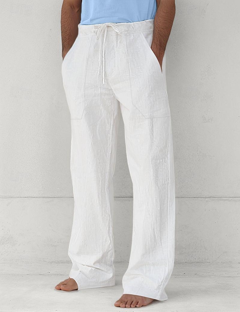 Herr Långbyxor Casual byxor Sommarbyxor Säckiga byxor Strandbyxor Snörning Framficka Rakt ben Slät Komfort Mjuk Fullängd Strand Yoga Helgdag Mode Hawaiisk Svart Vit 2026 - $25.99 –P10