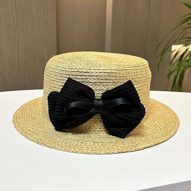 Klobouky Doplňky do vlasů akryl / bavlna Sláma Slamák Sluneční klobouk Dovolená Plážové Elegantní Romantické S Mašle Čistá Barva Přílba Pokrývky Hlavy 2025 - $23.99 –P4