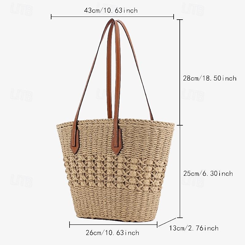 Жен. Сумки с открытым верхом Пляжная сумка Соломенная сумка Солома на открытом воздухе Праздники Пляж Молнии Большая вместимость Сплошной цвет белый с оттенком Хаки 2025 - $46.99 –P3