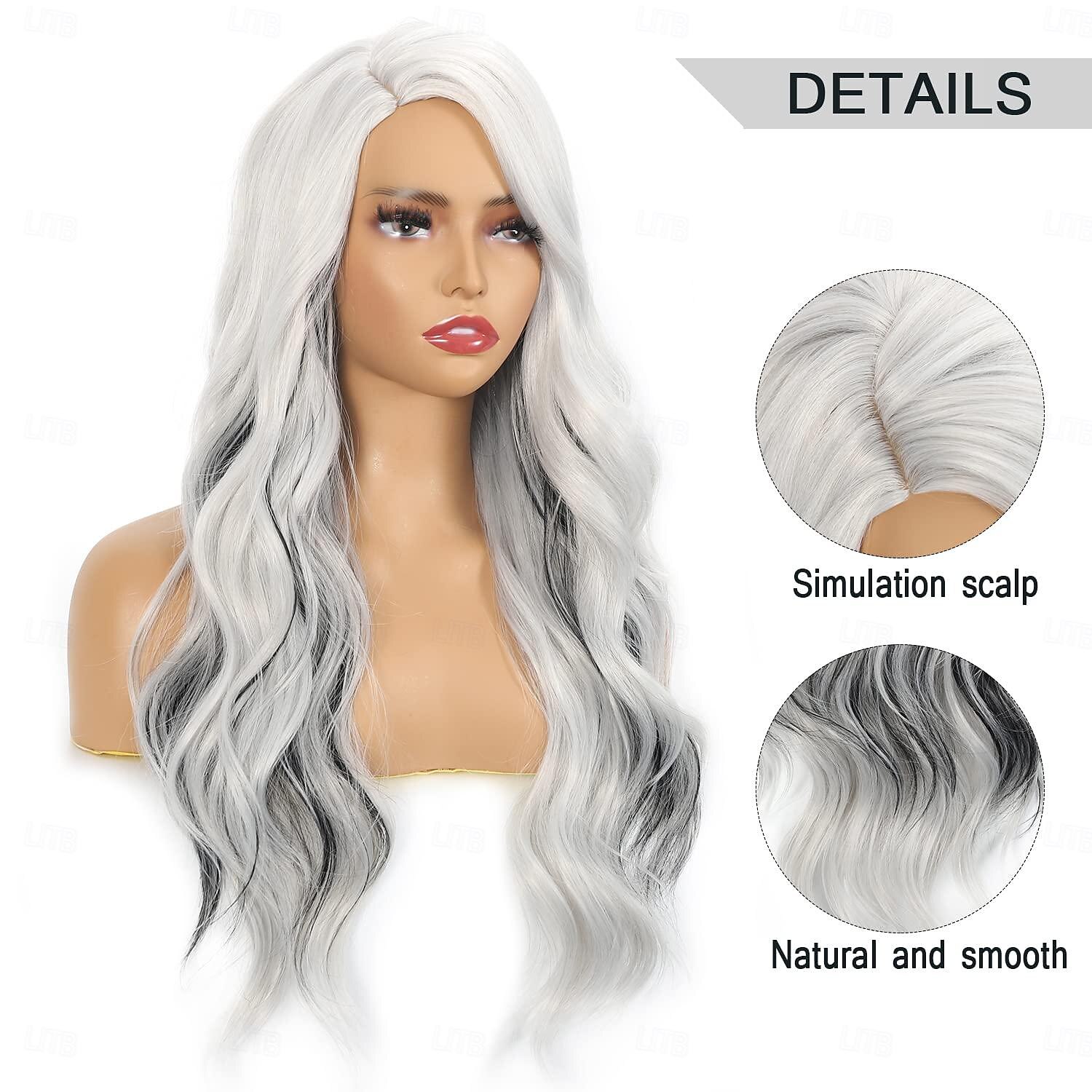 lunghe parrucche bianche ombre per donne nere 26 parrucca lunga ondulata da 28 pollici con frangia per le donne grandi capelli rimbalzanti e soffici in fibra sintetica senza colla per cosplay e uso del 2025 a $21.99 –P3