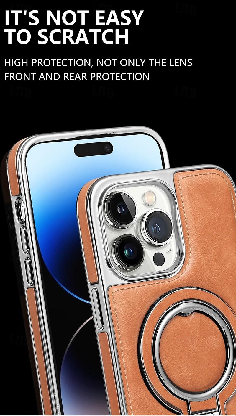 Чехол для телефона для iPhone 16 iPhone 15 Pro Max iPhone 14 13 12 11 Pro Max Plus задняя крышка с кольцевым держателем магнитная поддержка беспроводной зарядки ретро натуральная кожа нержавеющая 2025 - $27.99 –P8