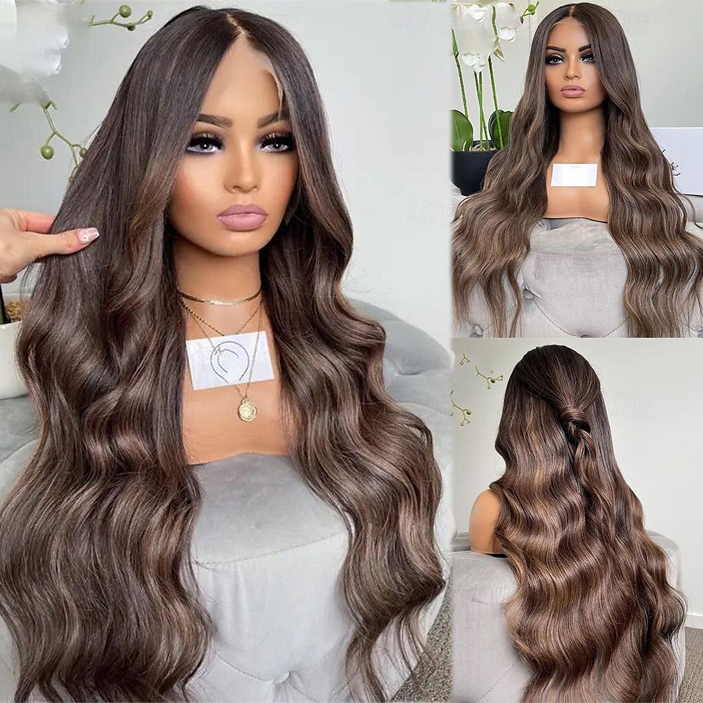 Perruque Cheveux Naturel Rémy 13x4 devant en dentelle Cheveux Brésiliens Ondulé Multicolore Partie libre Femme Densité 130% 150% avec des cheveux de bébé 100% vierge Sans colle Longue A1 Perruque de 2025 ? $267.09 –P1