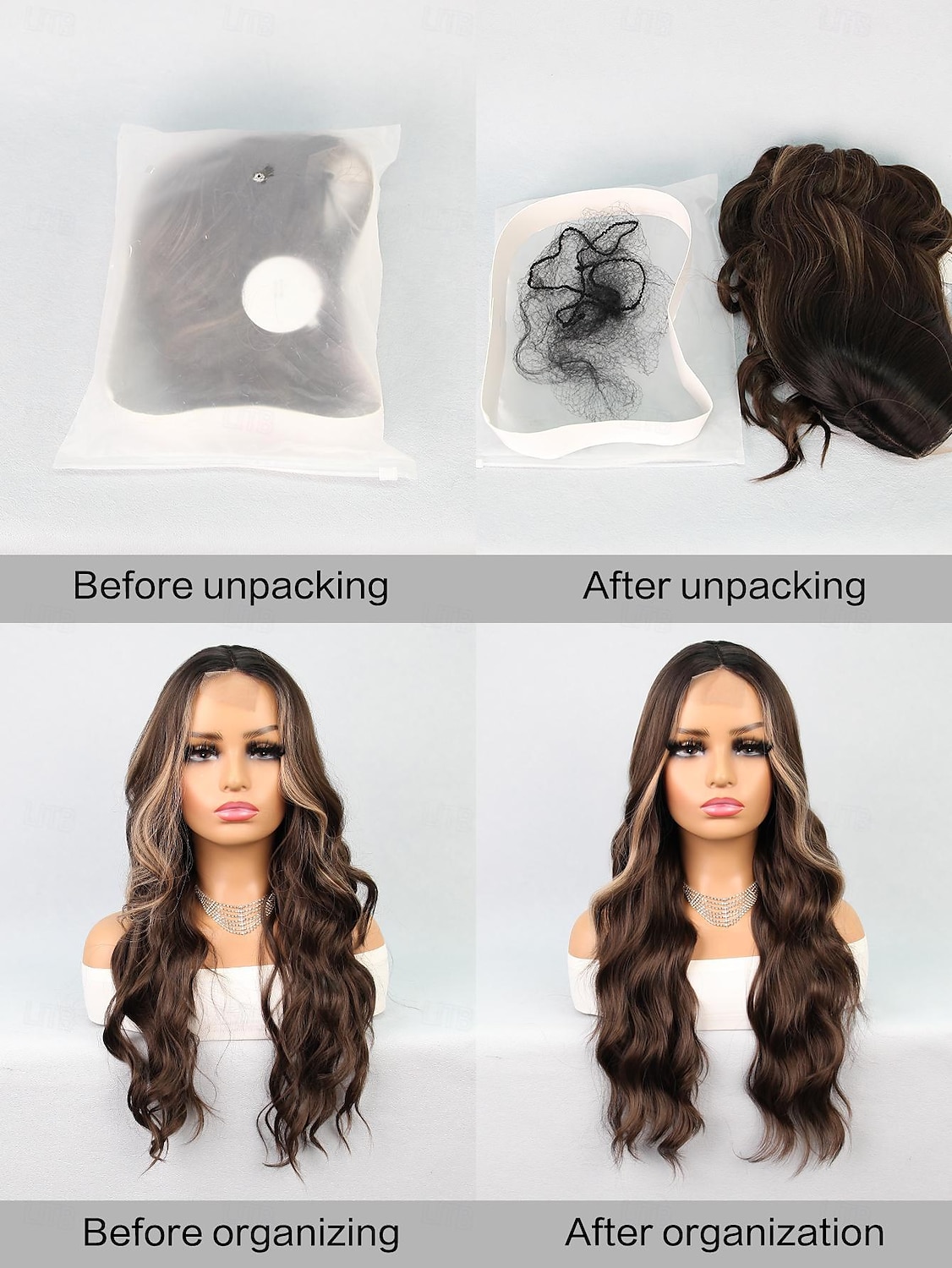 Synthetic Lace Wig Wavy Style 26 inch Multi-color Middle Part U Part Wig Women's Wig Brown / White 2025 - $31.99 –P7