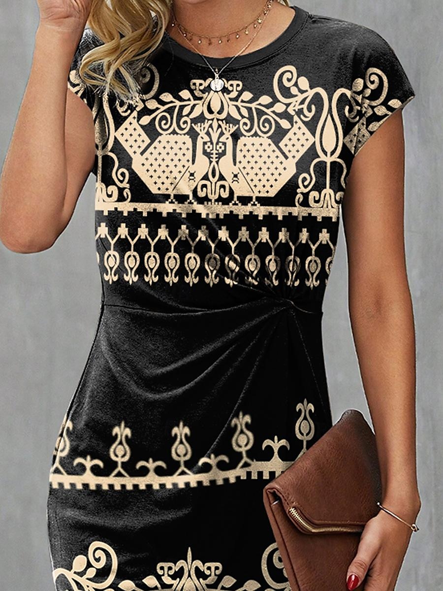 Damen Mini Kleid Geometrisches Muster V-Ausschnitt Kurzarm Sommer 2025 - $35.99 –P3