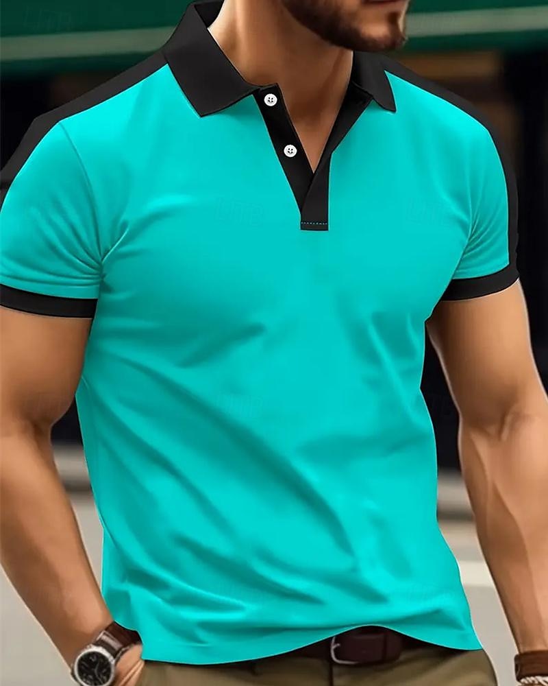 Men's Golf Shirt Golf Polo Work Casual Lapel Short Sleeve Basic Modern Color Block Patchwork Button Spring & Summer Regular Fit Wine Navy Blue sky blue Gold Beige Coffee Golf Shirt 2025 - $18.99 –P1