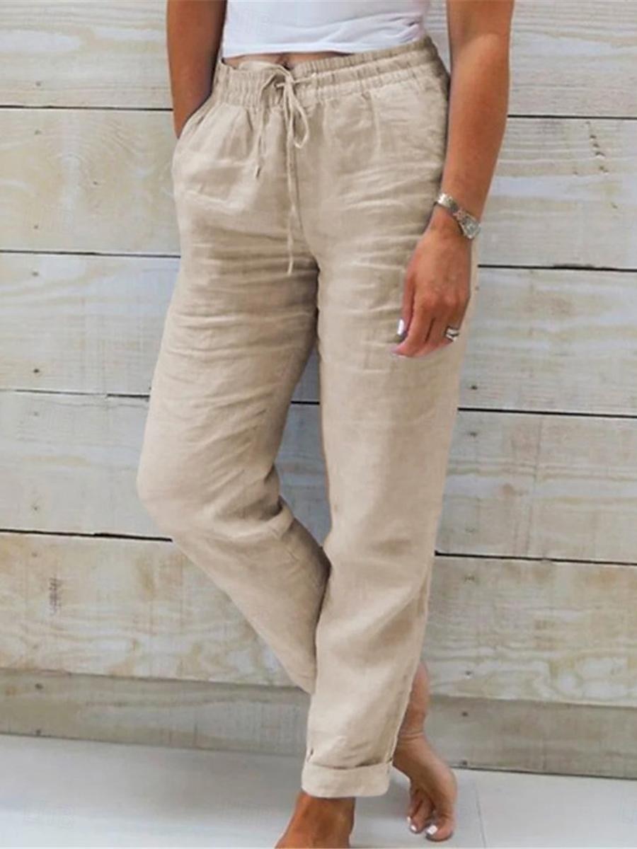 Mujer Pantalones de lino y algodón Chinos Pantalones Básico Casual Largo Alta cintura Plano Bolsillo Diseño de cordón elástico Corte alto Transpirabilidad Suave Microelástico Calle Ropa Cotidiana 2025 - $18.99 –P5