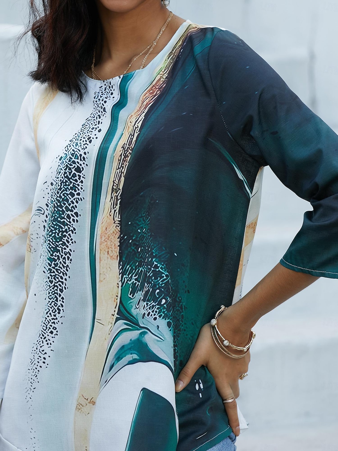 Kvinners Bluse Langermet Asymmetrisk Hem Chiffon Grunnleggende Blomstertrykk Vanlige Topper Rund hals Uformell Daglig Grønn Vår Høst 2025 - $24.99 –P4