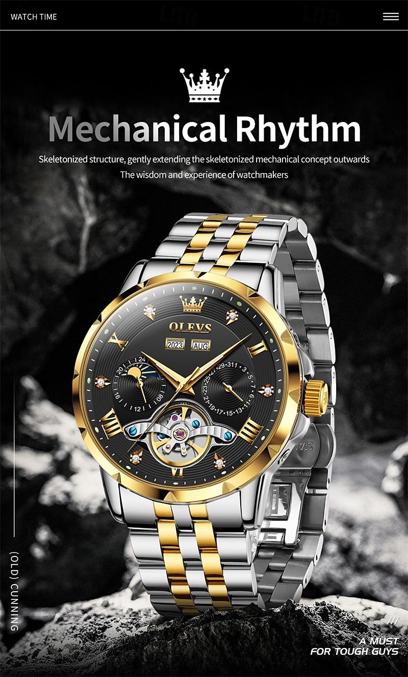 New Brand Olevs European Men'S Fashion Trend Business Watch Luminous Calendar 24-Hour Indication Week Multi-Functional Mechanical Watch Steel Band Waterproof Sports Casual Men'S Watch 2025 - $91.99 –P11