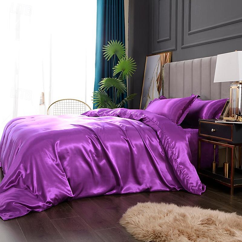 Set copripiumino rinfrescante 3 pezzi lenzuolo rinfrescante set biancheria da letto in raso di seta di lusso con più colori set copripiumino morbido tinta unita 1 copripiumino 2 federe del 2025 a $37.99 –P19