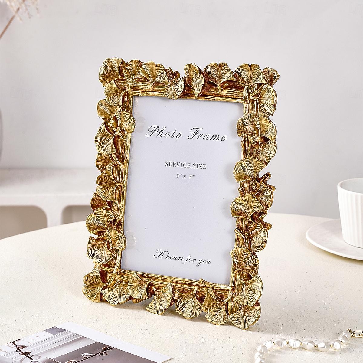 Vintage guld ginkgoblad filigran fotoram, horisontell &Vertikal display med slumpmässigt instickspapper, elegant heminredning för foton och konstverk 2025 - $13.49 –P6