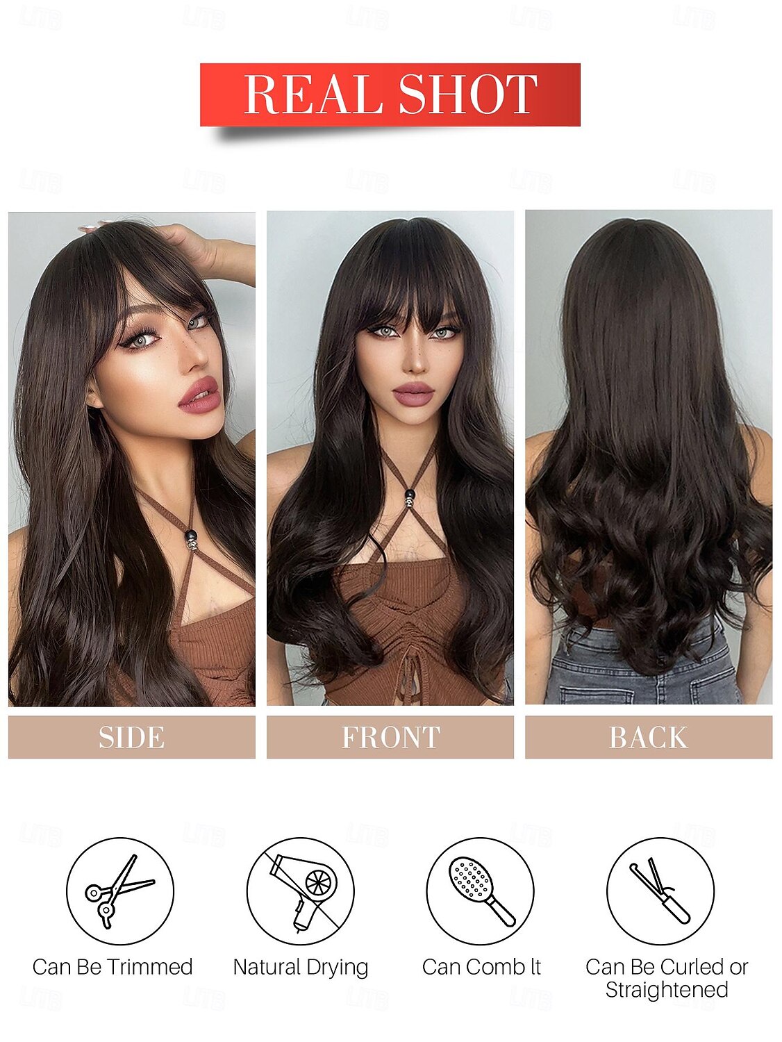 Synthetische pruiken Uniformen carrière Kostuums Prinses Golvend Springerige krullen Middelste stuk Gelaagd kapsel Met pony Machinegemaakt Pruik 66.0 cm Donker Bruin Synthetisch haar Dames Cosplay 2025 - $20.99 –P3