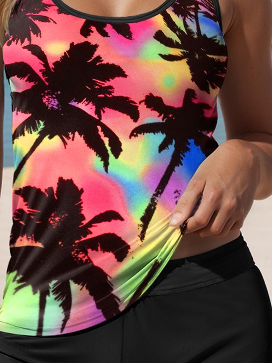 Damernas badkläder tankini två del baddräkt tropisk semester tropisk växt gradient 2025 - $26.99 –P3