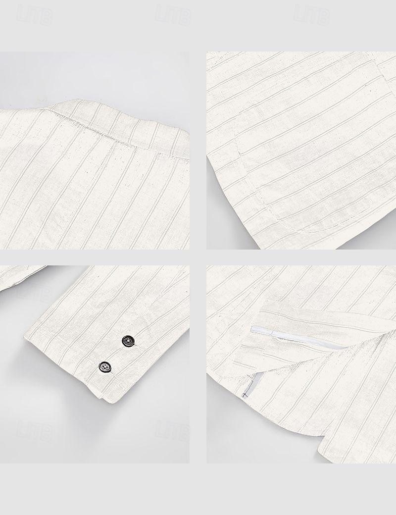 100% Linen Men's Linen Blazer Blazer Business Formal Evening Wedding Party Fashion Casual Spring & Fall Stripes Pocket Casual / Daily Single Breasted Blazer White Navy Blue Coffee 2025 - $42.99 –P7