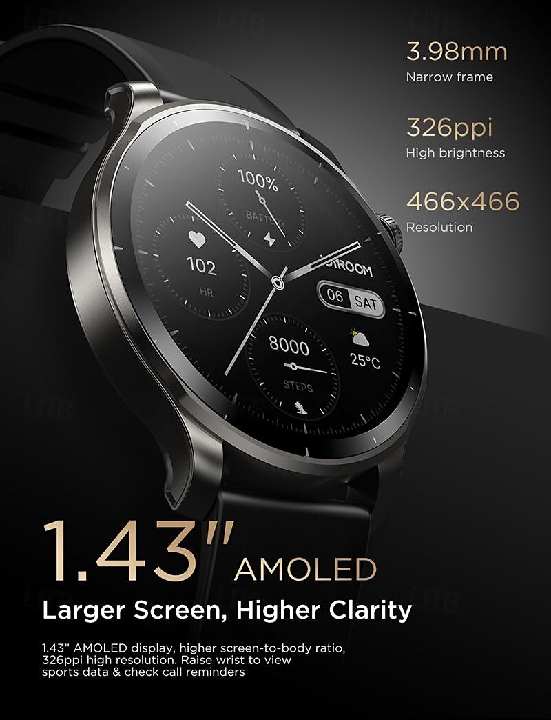 Joyroom JR-FV1 Smart Watch 1.43 inch Smartwatch Fitness Running Watch Bluetooth Pedometer Call Reminder Fitness Tracker Compatible with Android iOS Women Men Long Standby Hands-Free Calls Waterproof 2025 - $97.99 –P1