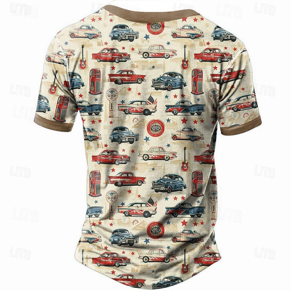 Carefree Interlude X Joshua Jo Men's Vintage Car 3D Printed Vacation Short Sleeve Button Henley Shirt Tee 2025 - $21.99 –P2