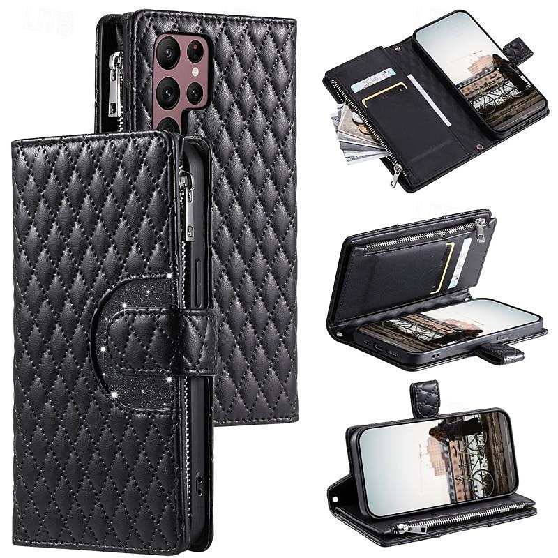телефон Кейс для Назначение SSamsung Galaxy S24 S23 S22 S21 S20 Ultra Plus FE A54 A34 A14 S25 Ультра Кошелек для карт Молния с ремешком на запястье Откидная подножка Геометрический рисунок ТПУ Кожа PU 2025 - $22.99 –P1
