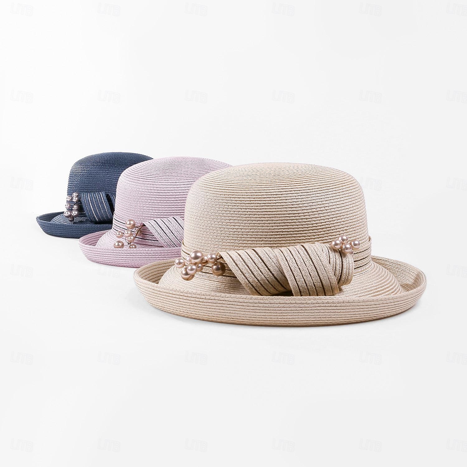 Chapeaux Fibre Chapeau Melon / Cloche Chapeau de seau Capeline Casual Plage Elégant Mariage Avec Perle fausse Fantaisie Casque Couvre-chef de 2025 ? $41.99 –P11