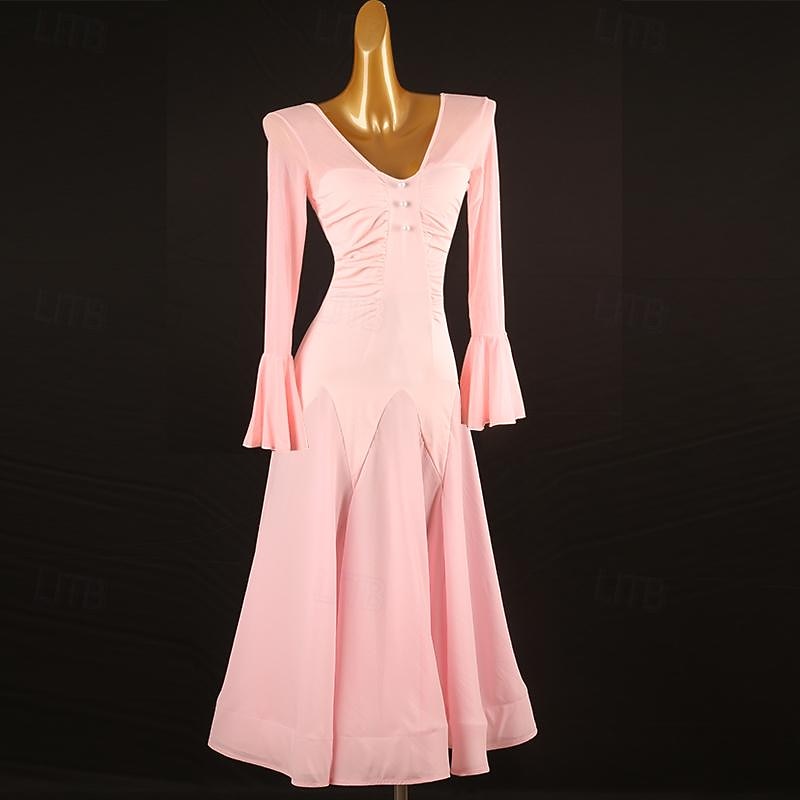 Ballroom Dance Dress Pure Color Women's Girls' Performance Training Long Sleeve High Chiffon Chinlon Tulle 2026 - $174.99 –P2