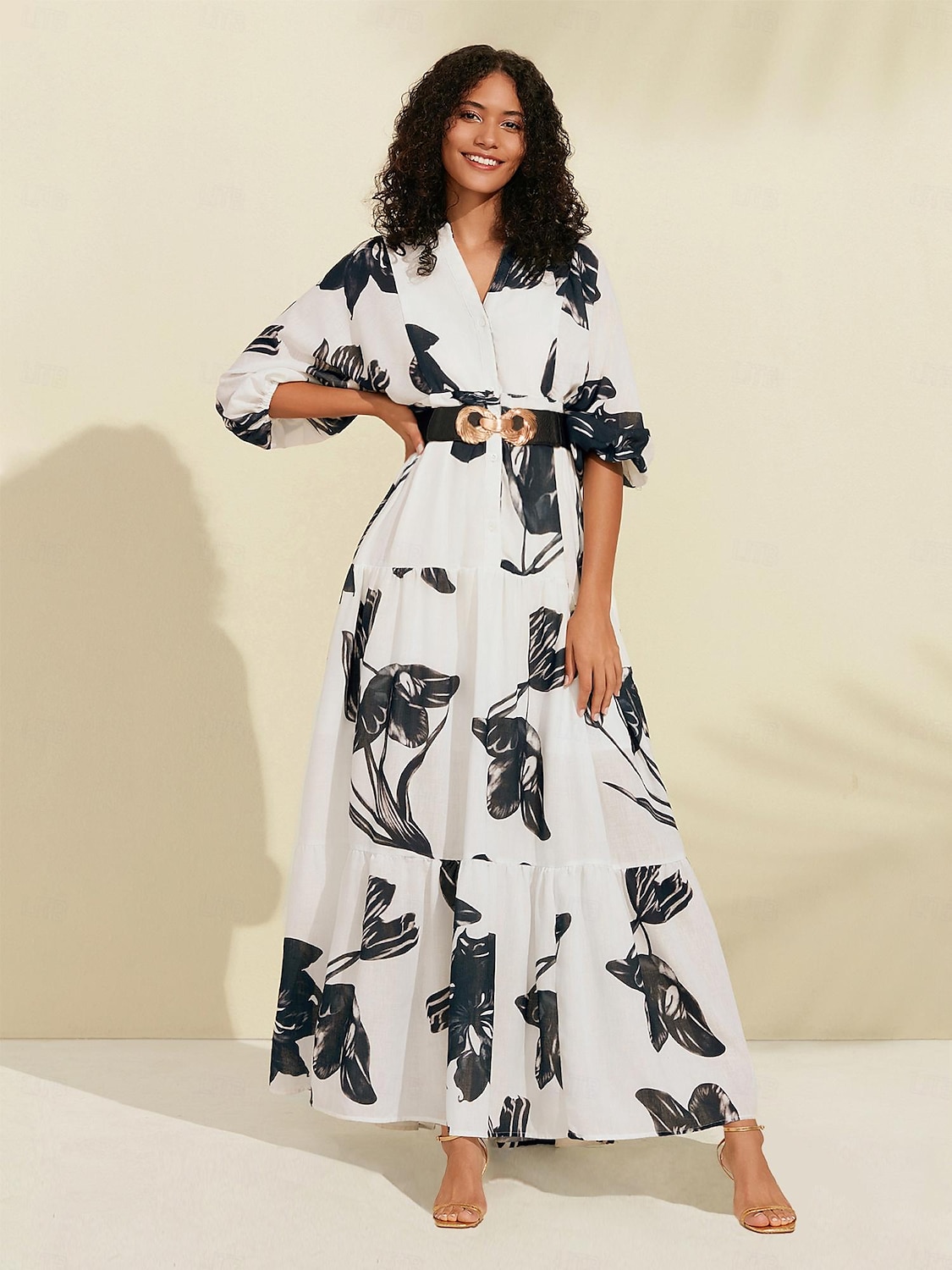 Floral V Neck Belted Maxi Dress 2024 - $59.99 –P1