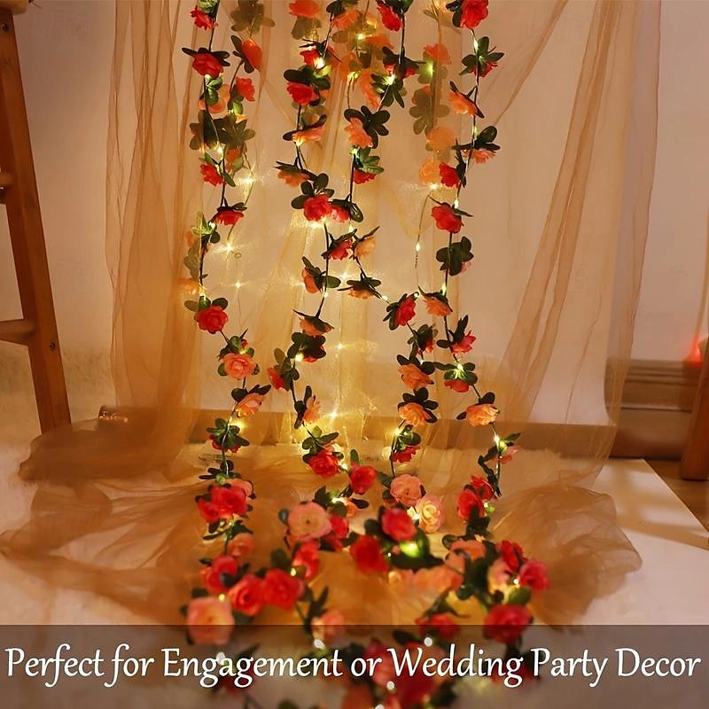 Elegant Wedding Party Reception Artificial Rose Flower String Lights with Remote Control - 30 LEDs, 8 Modes Battery Operated for Valentine's Day Decor 2025 - $12.99 –P1