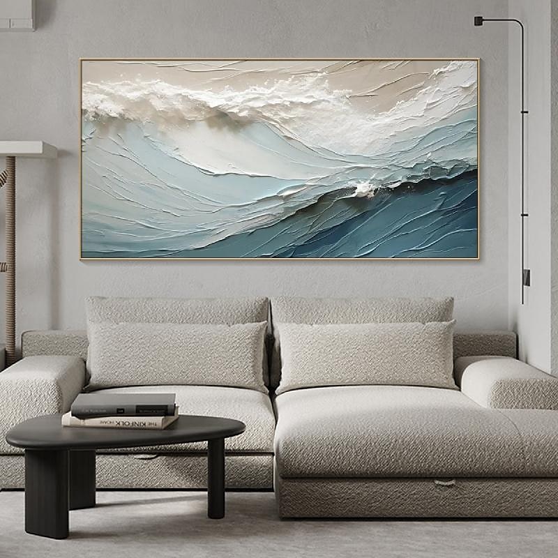 ručně malovaná 3D texturovaná malba na plátně ručně vyráběná modrý oceán olejomalba minimalistická malba mořskou vlnou malba wabi-sabi umělecká díla nástěnná malba morden umění ložnice nástěnná 2025 - $123.99 –P3