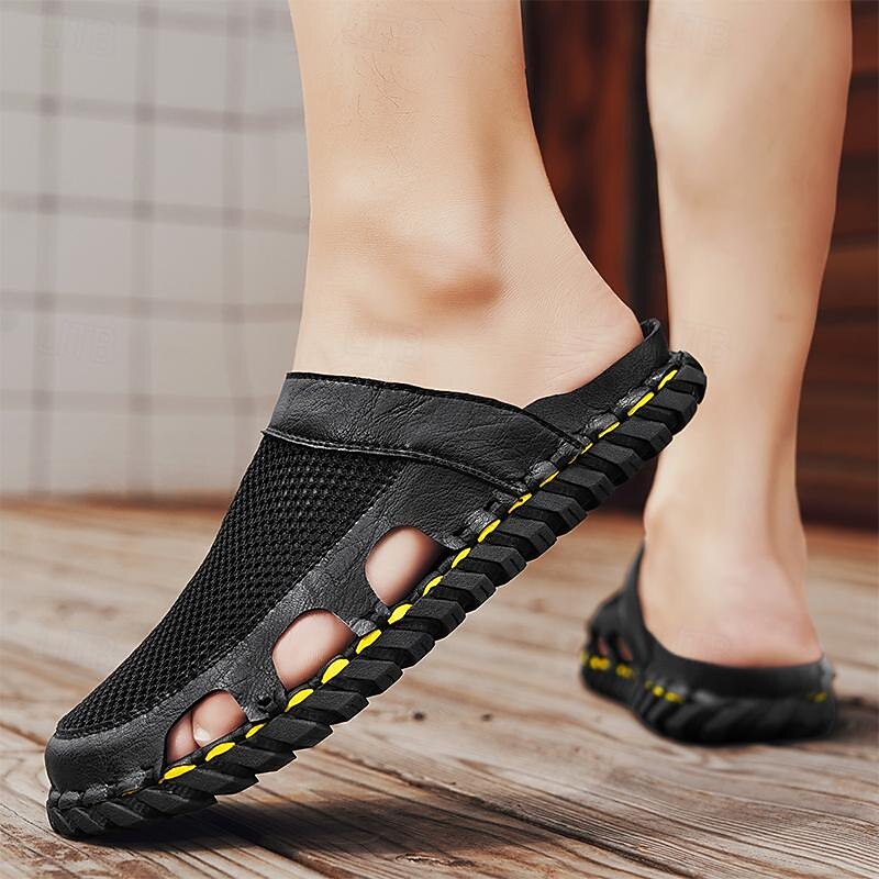 Miesten Sandaalit Tohvelit Muoti sandaalit Käsintehdyt kengät Comfort-kengät Kävely Vapaa-aika Päivittäin Loma Hiekkaranta PU Hengittävä Mukava Liukumaton Musta Ruskea Khaki Kesä Syksy 2025 - $42.99 –P12