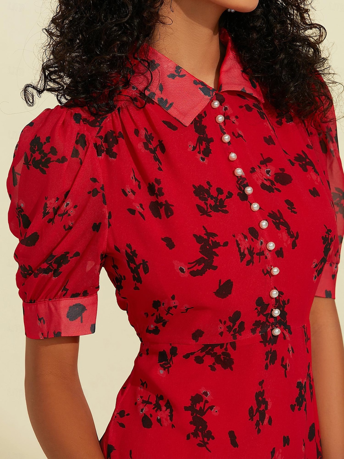 Abito midi in chiffon con maniche a sbuffo e stampa floreale del 2026 a $148.99 –P3