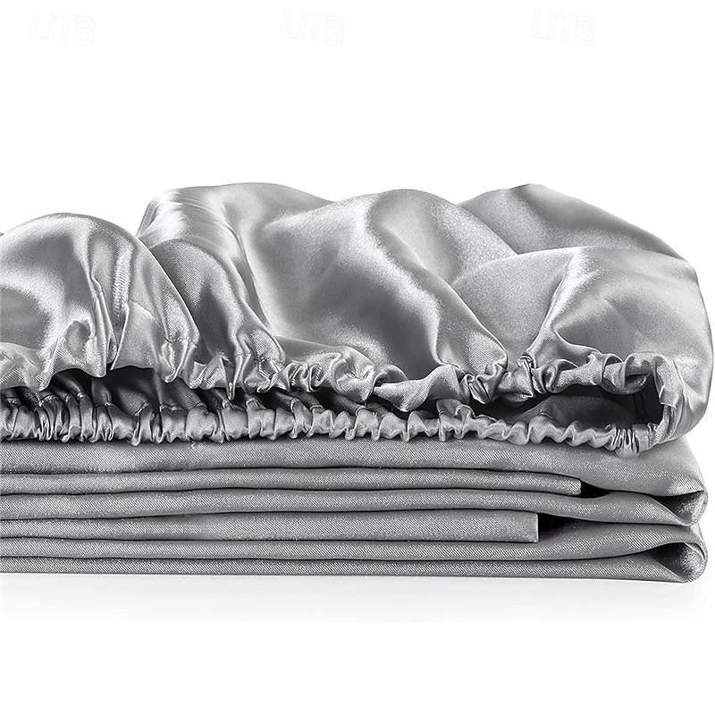 Cooling Satin Fitted Sheet Solid Color Mattress Cover with Elastic Band Bedsheet Single Double Queen King Size Fit Sheet 2025 - $18.49 –P15
