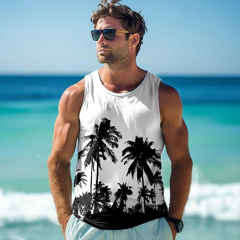 Men's Graphic Coconut Palm Vest Top Sleeveless T Shirt for Men Sleeveless T shirt 3D Print Crew Neck Shirt Vacation Tropical Designer Party Daily Gym White Spring & Summer Clothing Apparel S M L XL 2025 - $14.99 –P1