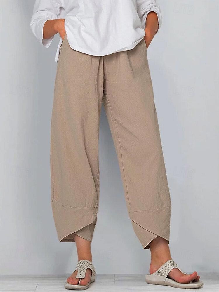 Dames Katoenen linnen broek Broeken Casual / Dagelijks Enkellengte Effen Zijzakken Ademend Comfortabel Inelastisch Weekend Zwart Wijn Groen Khaki Lente zomer Normale pasvorm 2025 - $23.99 –P2