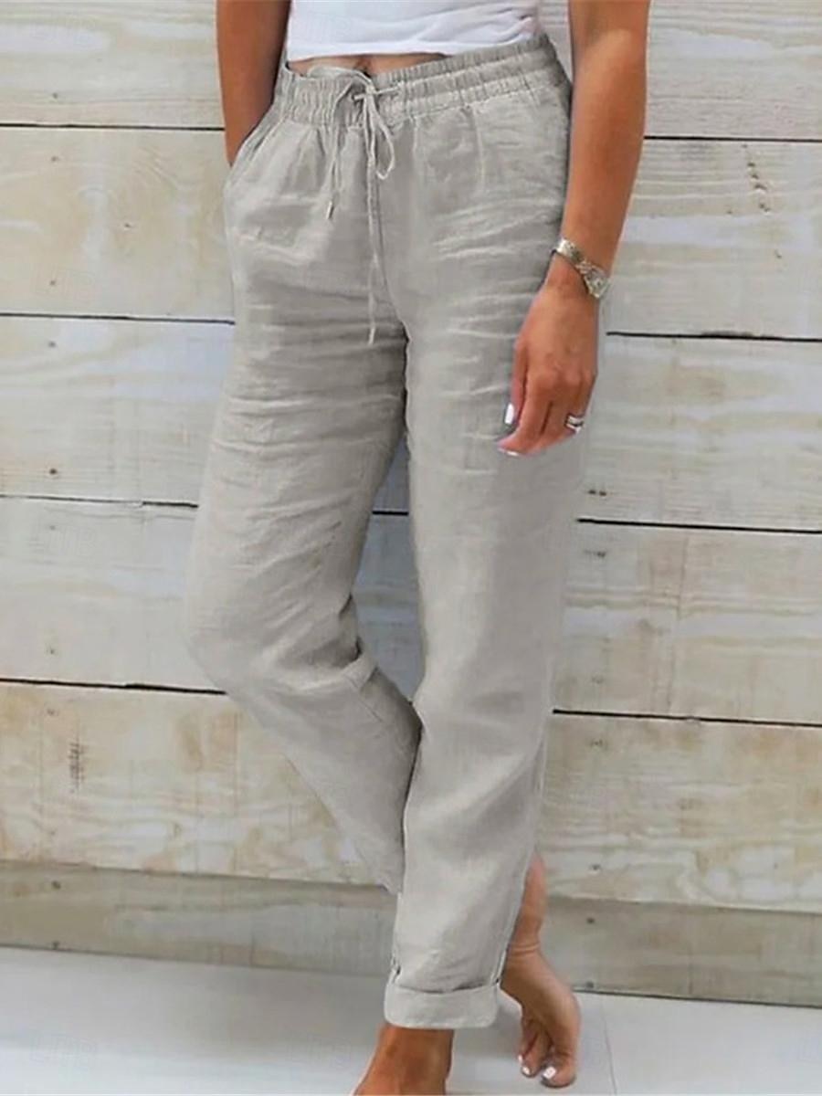 Mujer Pantalones de lino y algodón Chinos Pantalones Básico Casual Largo Alta cintura Plano Bolsillo Diseño de cordón elástico Corte alto Transpirabilidad Suave Microelástico Calle Ropa Cotidiana 2025 - $18.99 –P8