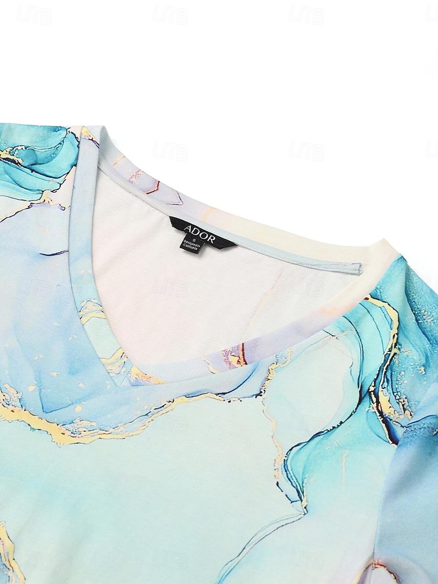 Women's T Shirt Marble Print Short Sleeve Round Neck Regular Tops Casual Daily Print Sky Blue All Seasons 2025 - $38.99 –P7