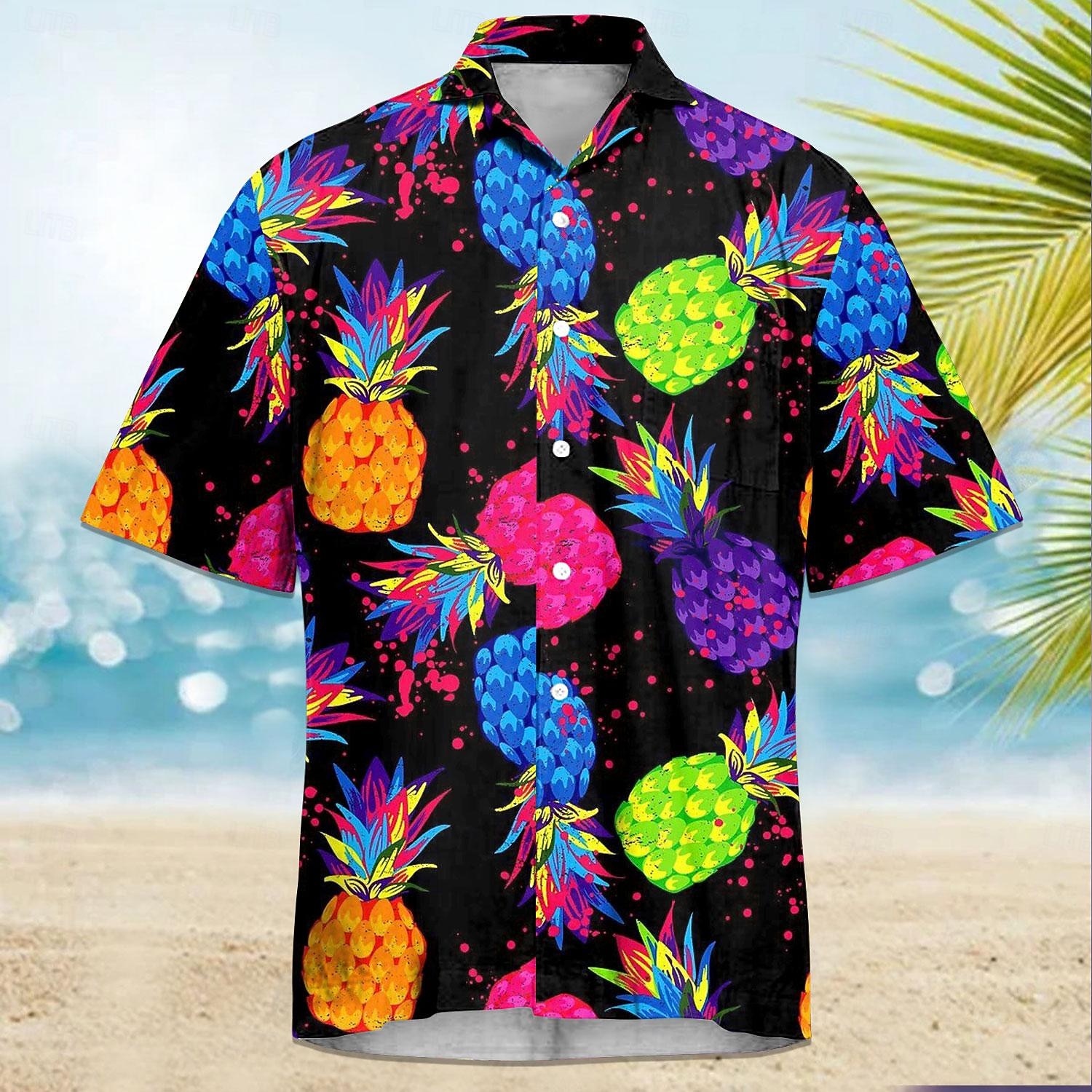 Herren Frucht Ananas Hawaiihemd Sommerhemd Aloha-Shirt Kurze Ärmel Hemd Umlegekragen Brautkleider schlicht Outdoor Urlaub Strasse Schwarz Weiß Rosa S M L 2026 - $25.99 –P1