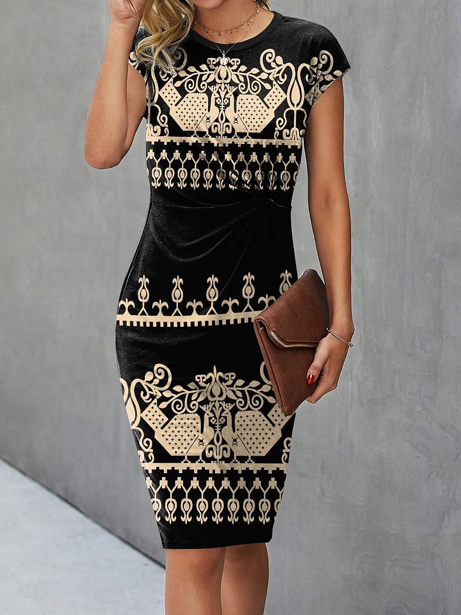 Damen Mini Kleid Geometrisches Muster V-Ausschnitt Kurzarm Sommer 2025 - $35.99 –P1