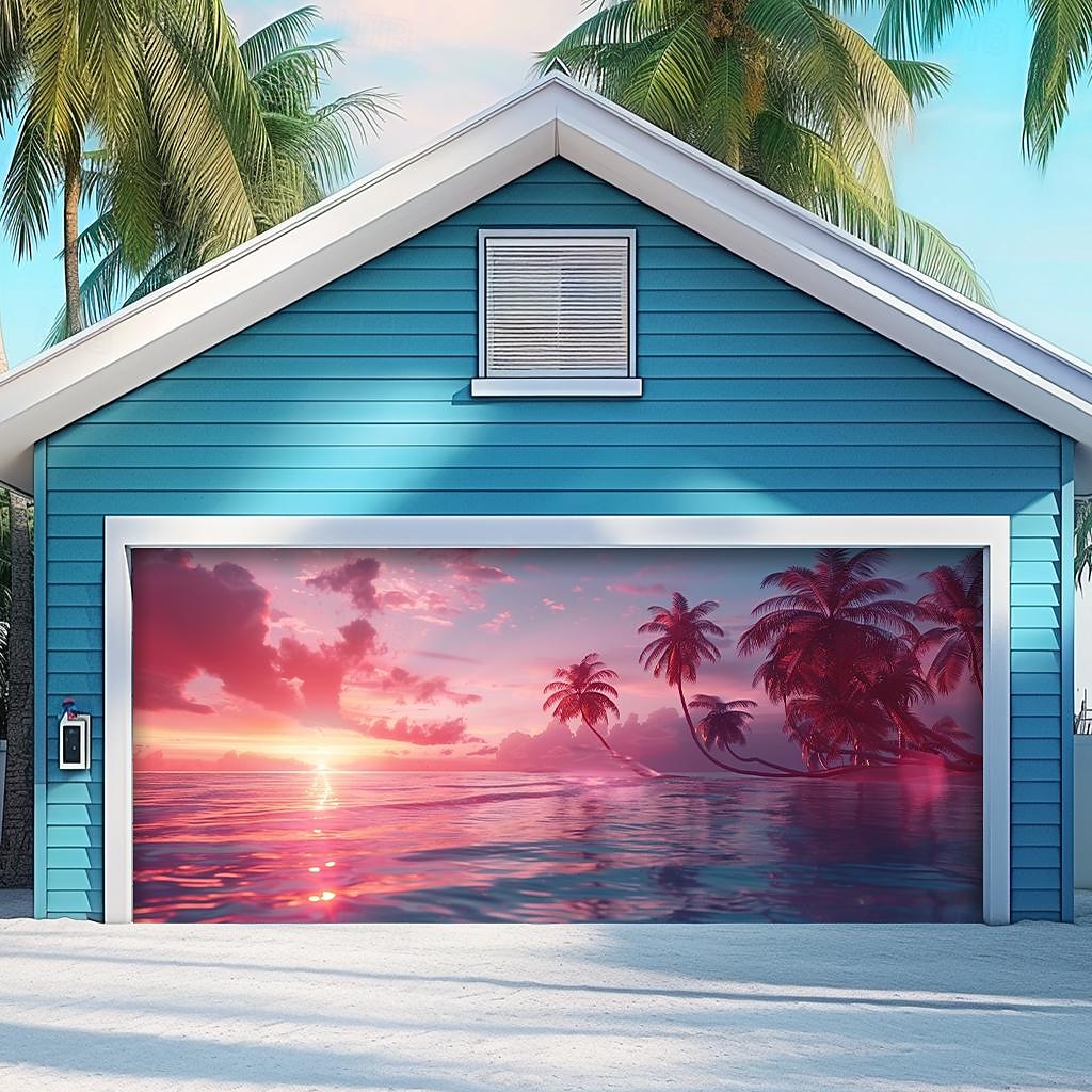 letnie wakacje na plaży baner na osłonę drzwi garażowych piękna duża dekoracja tła na zewnętrzne drzwi garażowe dekoracje ścienne domu impreza impreza parada 2025 - $33.99 –P1