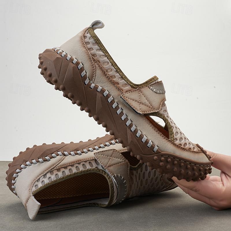 Homens Sandálias sapatos feitos à mão Caminhada Casual Ao ar livre Férias Praia Com Transparência Respirável Confortável Antiderrapante Sem Atacadores Preto Marron Bege Primavera Outono de 2025 por $49.99 -P1