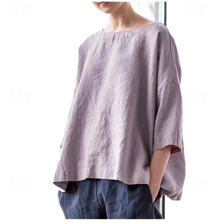 Mulheres Camisa Social Camisas inspiradas em linho Blusa Tecido Moda Decote Redondo Rua Diário Sexy Amarelo Rosa Azul Roxo Verde Verão de 2025 por $26.99 –P7