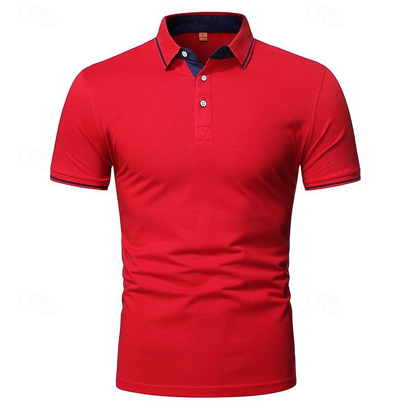 Herr Golftröja golfpolo Arbete Ledigt Kavajslag Kortärmad Grundläggande Modern Slät Lappverk Knapp Vår & sommar Normal Svart Vit Gul Ljusgrön Röd Marinblå Golftröja 2025 - $17.99 –P9