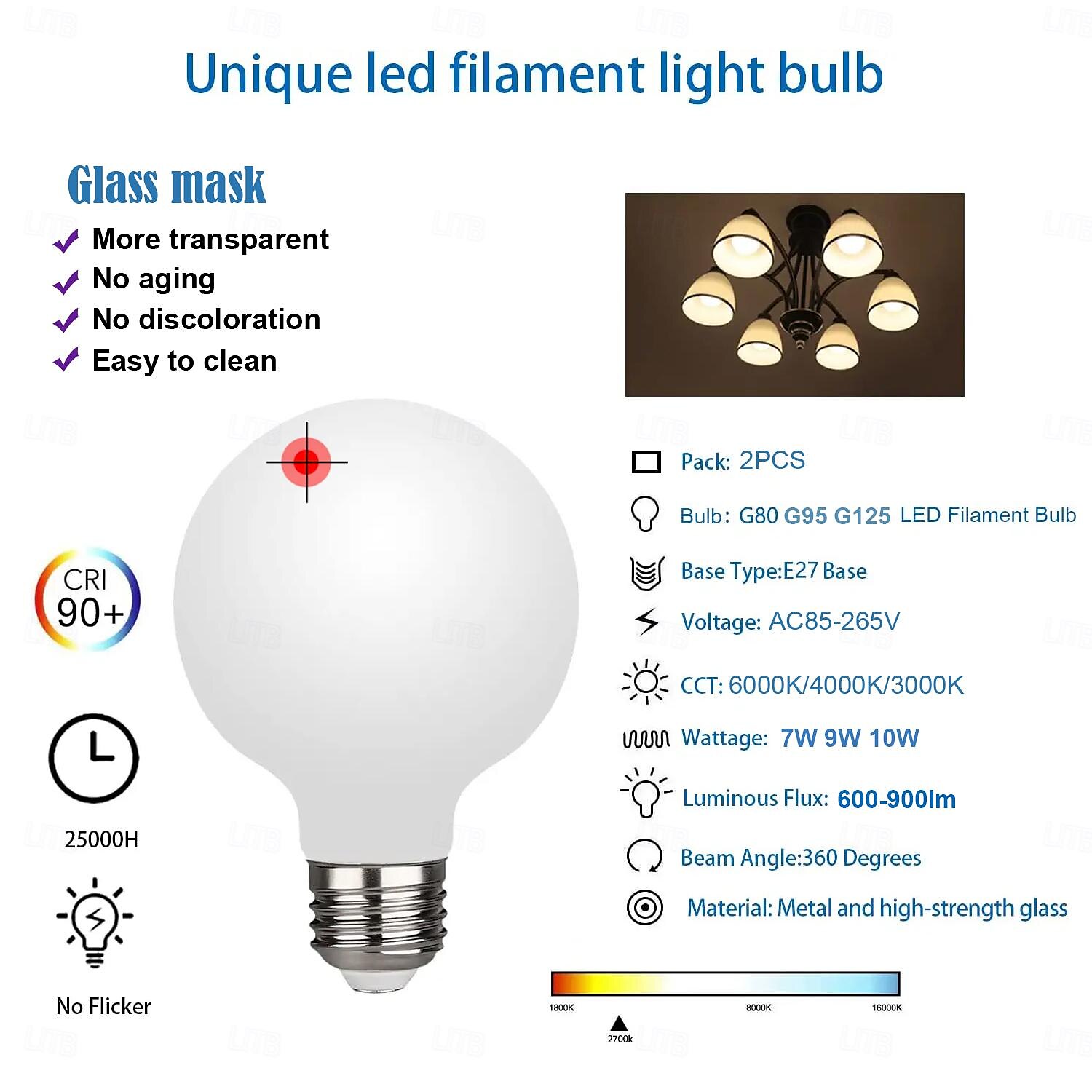 2pcs Globe LED Edison Bulb G80 7W  G95 9W G125 10W  E26/E27 Base Opalescent Glass Facing Very Suitable for Dresser Vanity Mirror Floor Lamp AC85-265V 2025 - $17.49 –P3