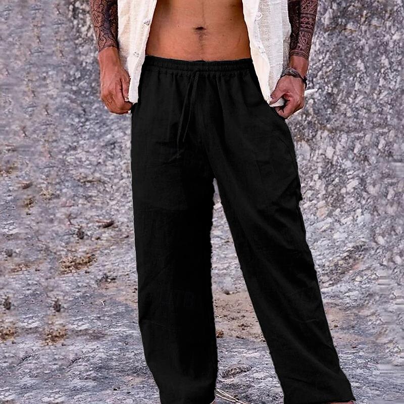 Férfi Vászon nadrág Nadrág Nyári nadrág Strand nadrág Zseb Zsinór Rugalmas derék Sima Mokaszinok Légáteresztő Napi Szabadság Vakáció Hawaii Boho Fekete Fehér 2025 - $18.99 –P5