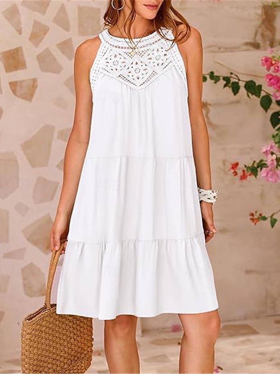 Pentru femei Rochie Mini Rochie albă Rochie de dantela Rochie Boho Casual Vacanță Stradă Fit regulat Fără manșon Stil Nautic Negru Alb Roșu-aprins Bleumarin Vară 2025 - $41.99 –P2