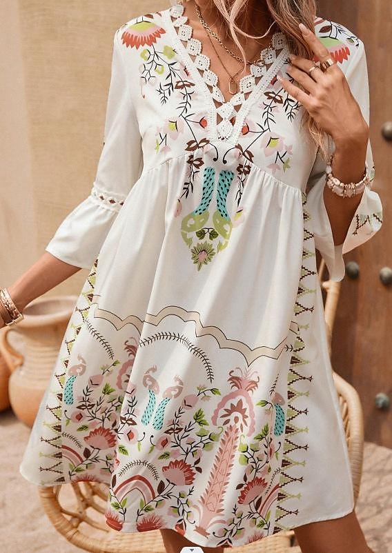 Dámské Midi šaty Šifonové šaty Boho Chic šaty Boho šaty Elegantní šaty Elegantní Čechy Vinobraní Dovolená Denní Rande Štíhlý Květinový Krátký rukáv Do V Černá Světlá růžová Rubínově červená Béžová 2025 - $35.99 –P13
