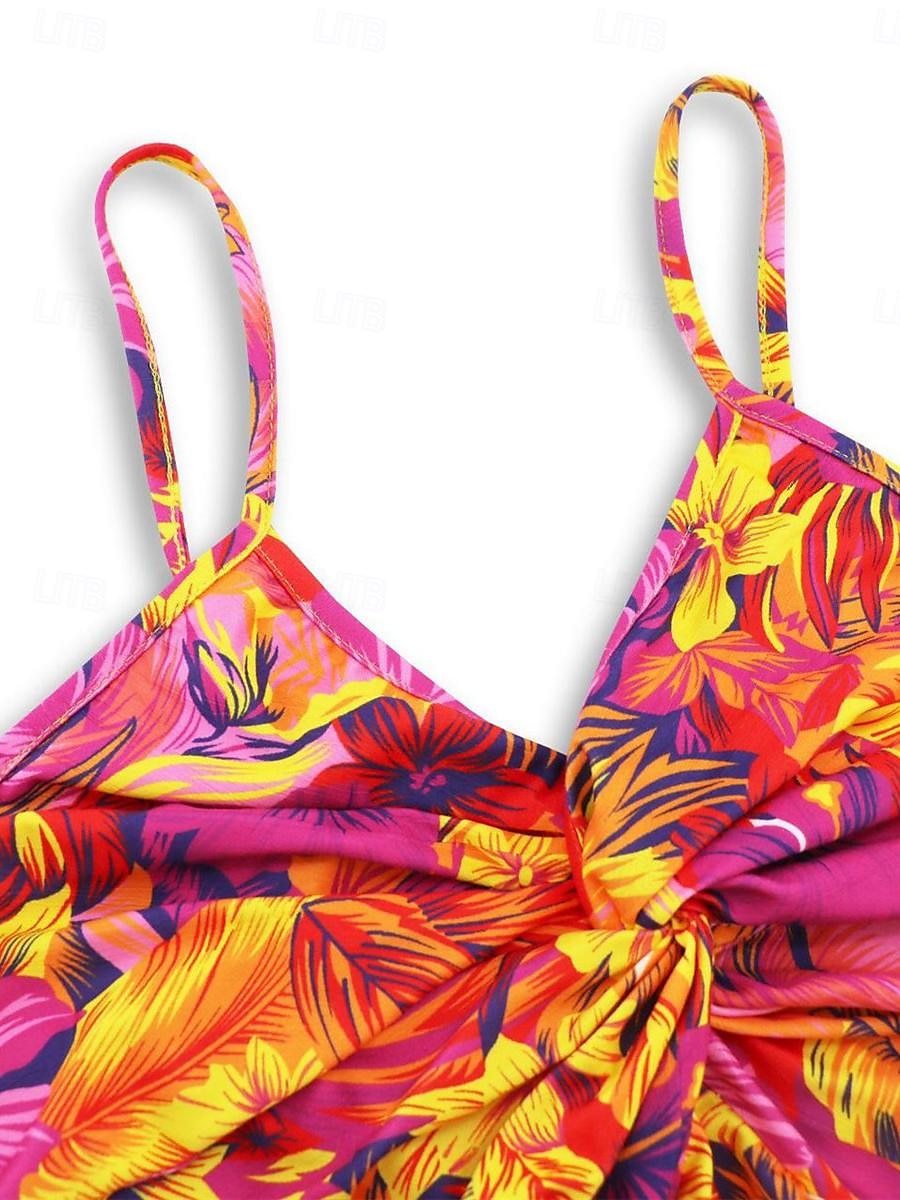kvinners fritidskjole slipkjole floral blad ryggløst trykk stropp lang kjole maxi kjole hawaiisk uformell hverdagsferie ermeløs sommer 2025 - $41.99 –P16